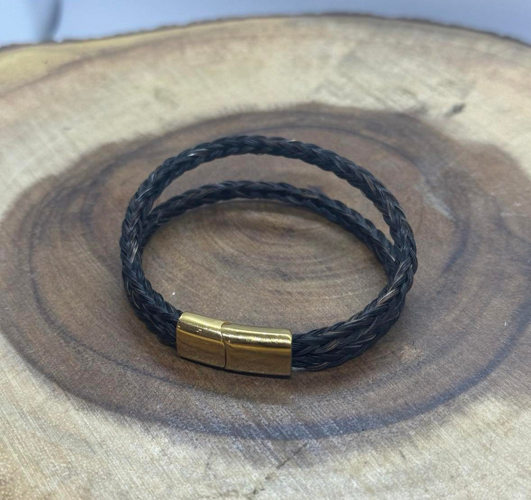 Double braided horsehair memorial bracelet with stainless steel gold ends