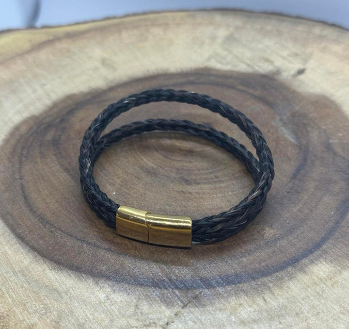 Double braided horsehair memorial bracelet with stainless steel gold ends