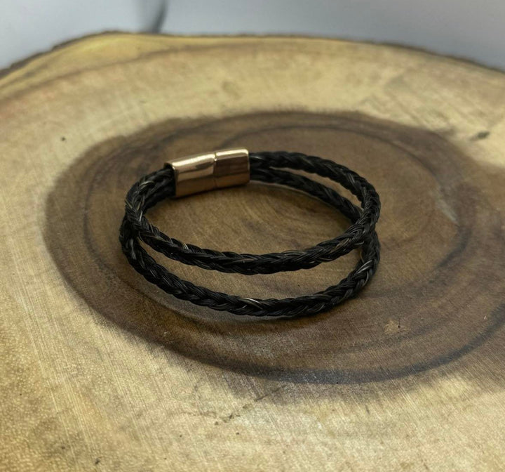 Double braided horsehair memorial bracelet with stainless steel rose gold ends