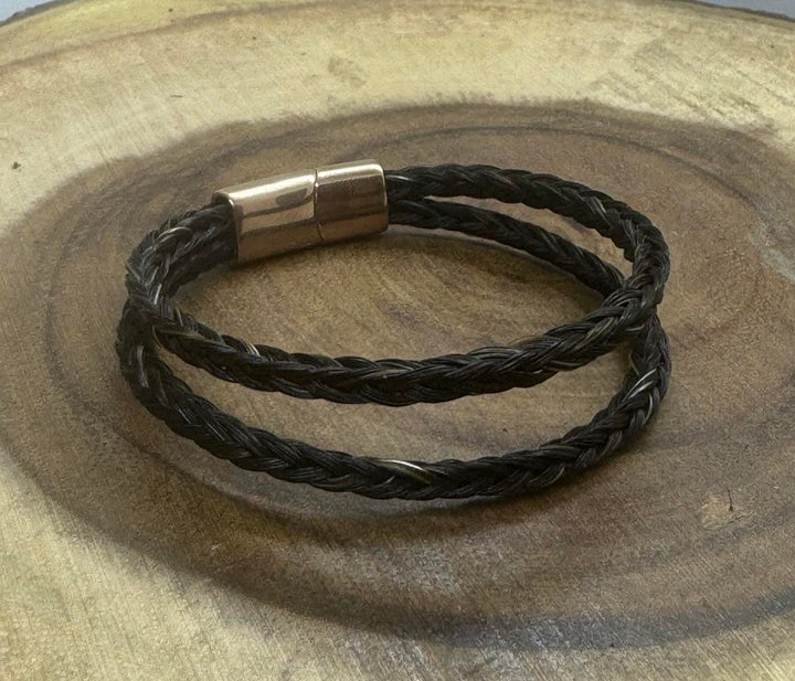 Double braided horsehair memorial bracelet with stainless steel rose gold ends