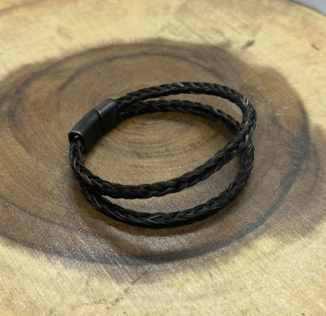 Double braided horsehair memorial bracelet with stainless steel matte black ends