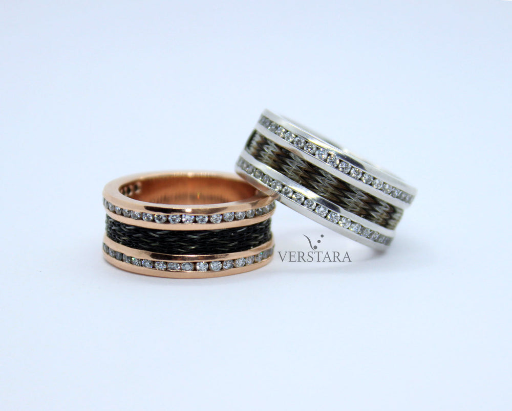 diamond horsehair ring, horse hair ring, custom horse hair ring with diamonds, horse hair keepsake ring, horse hair canada